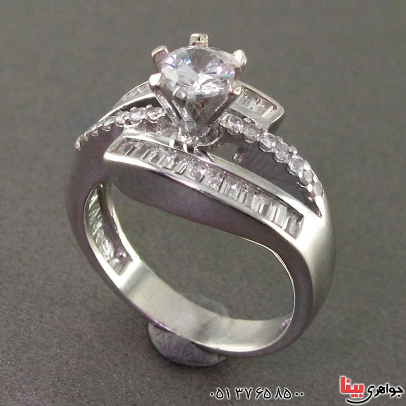 انگشتر الماس صنعتی رودیوم مدل سولیتر زنانه 