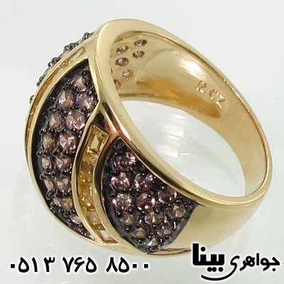 انگشتر چند جواهر کوارتز دودی و سیترین زنانه پرنس