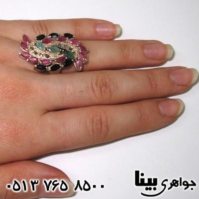 انگشتر چند جواهر زمرد و یاقوت زنانه اشرافی