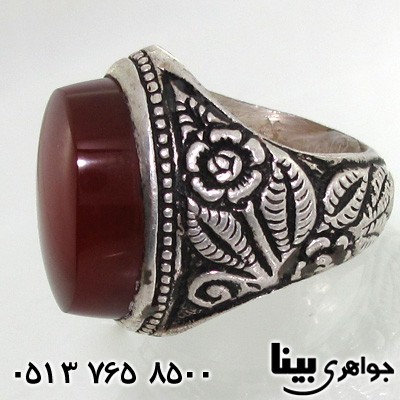 انگشتر عقیق یمنی مردانه طرح گل و بوته