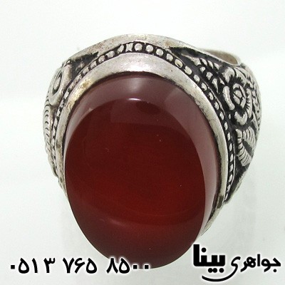 انگشتر عقیق یمنی مردانه طرح گل و بوته