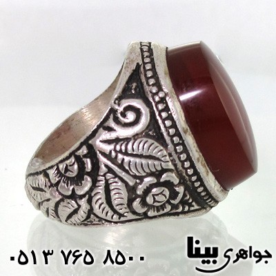 انگشتر عقیق یمنی مردانه طرح گل و بوته