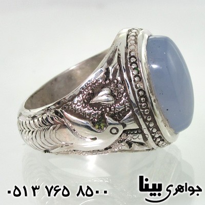 انگشتر عقیق یمنی کبود مردانه طرح طاووس
