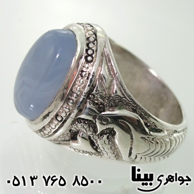 انگشتر عقیق یمنی کبود مردانه طرح طاووس