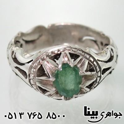 انگشتر زمرد مردانه شبکه کاری