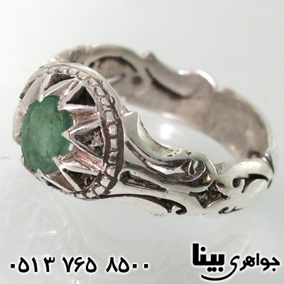 انگشتر زمرد مردانه شبکه کاری