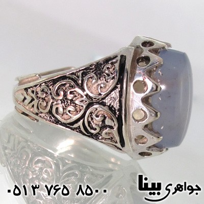 انگشتر عقیق یمنی کبود مردانه سیاه قلم نقش برجسته