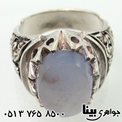 انگشتر عقیق یمنی کبود مردانه سیاه قلم نقش برجسته