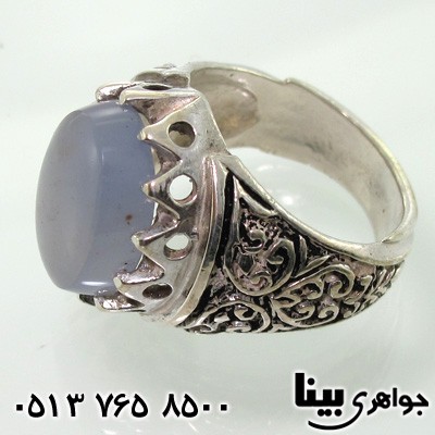 انگشتر عقیق یمنی کبود مردانه سیاه قلم نقش برجسته