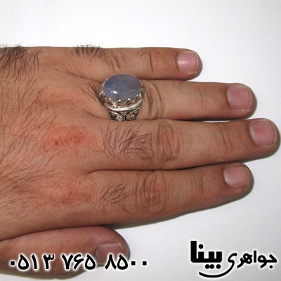 انگشتر عقیق یمنی کبود مردانه سیاه قلم نقش برجسته