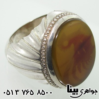 انگشتر عقیق شجری مردانه با نقش پرنده