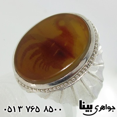 انگشتر عقیق شجری مردانه با نقش پرنده