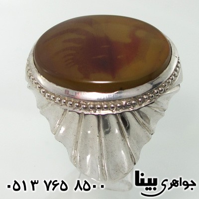 انگشتر عقیق شجری مردانه با نقش پرنده