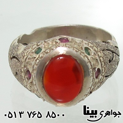 انگشتر چند جواهر دور یاقوت و زمرد مردانه یا علی