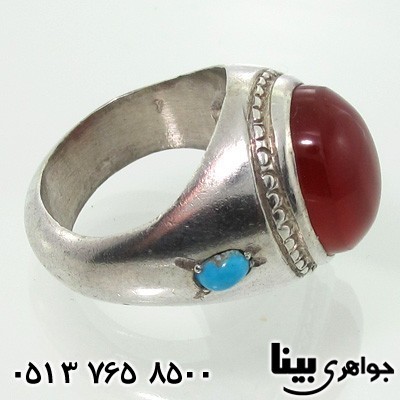 انگشتر چند جواهر عقیق و فیروزه مردانه 3 نگین