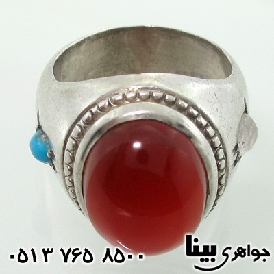 انگشتر چند جواهر عقیق و فیروزه مردانه 3 نگین