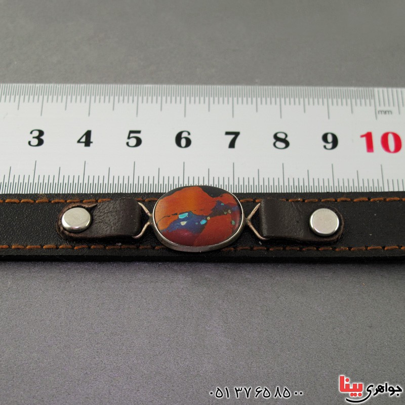 دستبند چرم با سنگ مولتی همراه با شناسنامه بین المللی _کد:19270