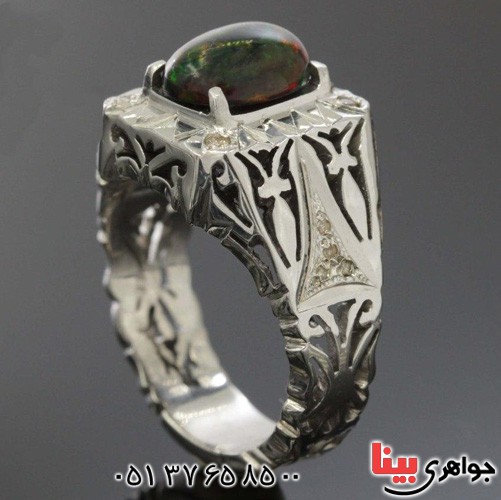 انگشتر اوپال و الماس بسیار زیبا _کد:2964