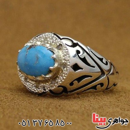 انگشتر فیروزه نیشابوری دور الماس بسیار زیبا و فاخر _کد:2974