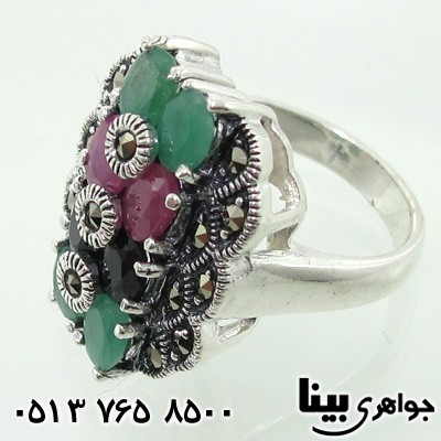 انگشتر چند جواهر زمرد و یاقوت زنانه مستطیلی