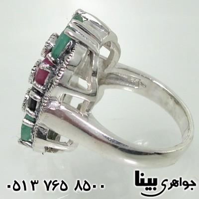 انگشتر چند جواهر زمرد و یاقوت زنانه مستطیلی