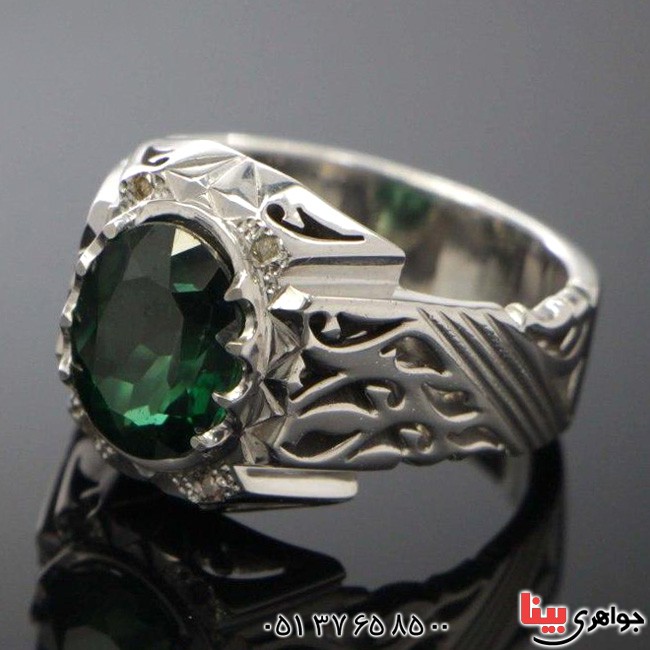 انگشتر توپاز سبز و الماس مردانه فاخر 