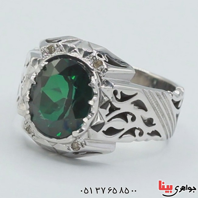 انگشتر توپاز سبز و الماس مردانه فاخر _کد:3077