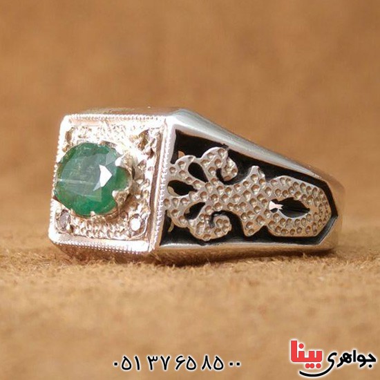 انگشتر زمرد زامبیا و الماس بسیار عالی فاخر _کد:3089