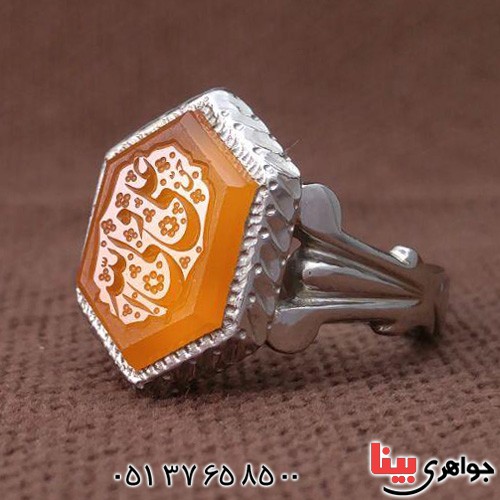 انگشتر عقیق یمنی خوش رنگ فاخر خطی مردانه _کد:3090