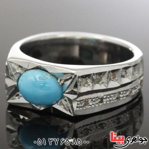 انگشتر فیروزه نیشابوری و الماس بسیار عالی فاخر _کد:3092