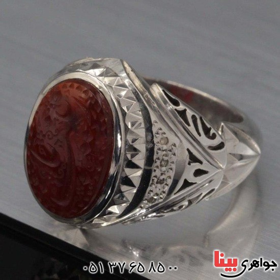 انگشتر عقیق یمنی و الماس خطی بسیار عالی فاخر _کد:3093