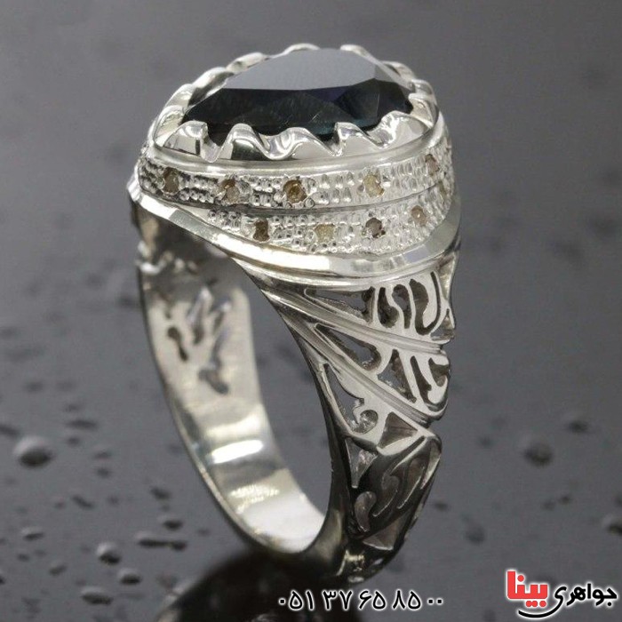 انگشتر توپاز لندن و الماس بسیار عالی فاخر _کد:3107