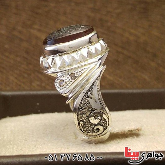 انگشتر عقیق یمنی خطی و الماس بسیار عالی فاخر _کد:3109