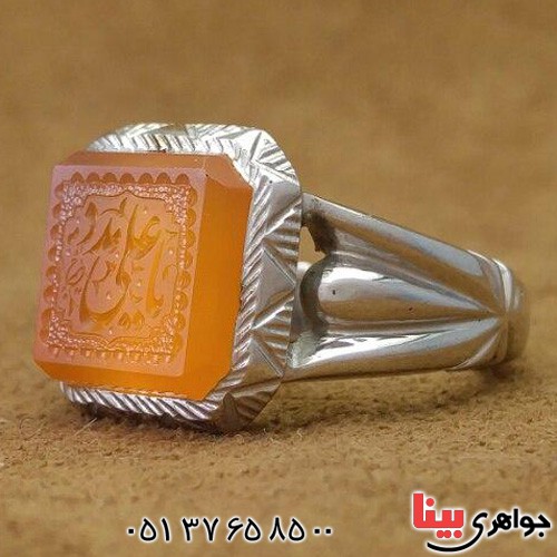 انگشتر عقیق یمنی خطی مدل آذری بسیار زیبا _کد:3128
