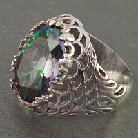 انگشتر کوارتز هفت رنگ درشت خوش رنگ خاص مردانه 