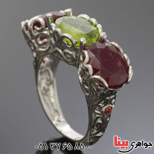 انگشتر یاقوت سرخ و زبرجد بسیار زیبا _کد:19541