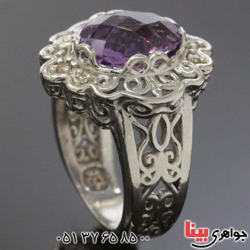 انگشتر آمتیست دور الماس بسیار زیبا _کد:19556