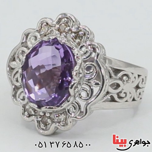 انگشتر آمتیست دور الماس بسیار زیبا _کد:19556