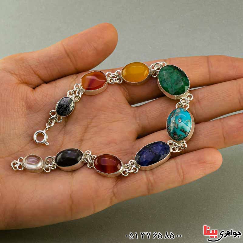 دستبند چند جواهر سنگ درمانی مدل سلجوقی _کد:19563