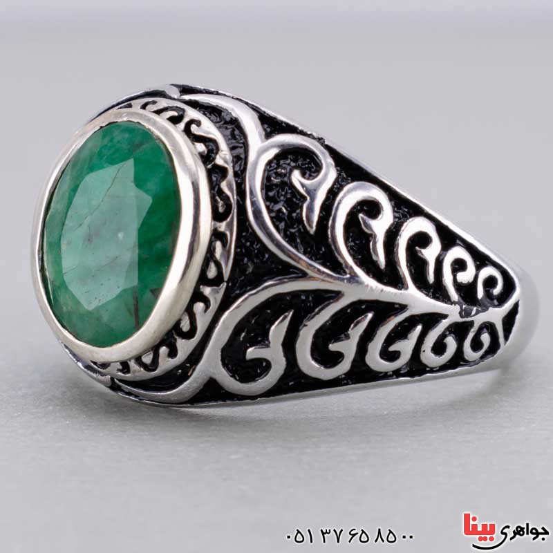 انگشتر زمرد تک مدل روم باستان _کد:19688