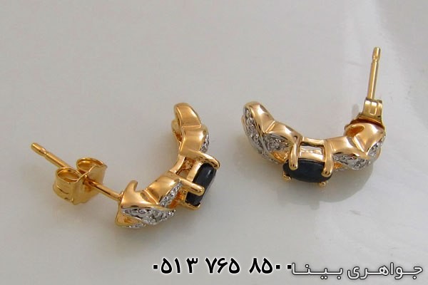 گوشواره یاقوت کبود ضربدری طلایی