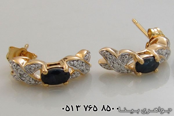 گوشواره یاقوت کبود ضربدری طلایی