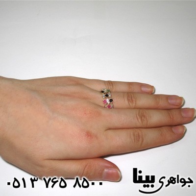 انگشتر چند جواهر یاقوت و زمرد زنانه بافت