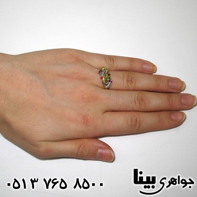 انگشتر چند جواهر زبرجد و آکوآمارین 4 سنگ طرح افلاک