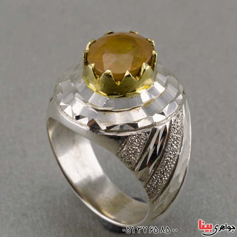 انگشتر یاقوت زرد ناب تمام آینه کاری شده _کد:19901