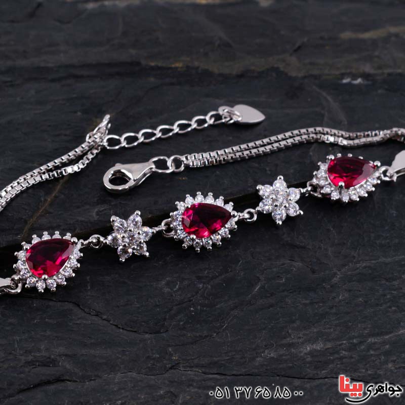 دستبند یاقوت سرخ رودیوم زنانه بسیار زیبا 