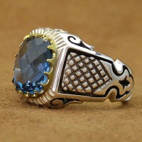 انگشتر توپاز مردانه فاخر دور الماس مدل شبکه ای 