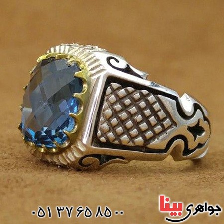 انگشتر توپاز مردانه فاخر دور الماس مدل شبکه ای _کد:19927