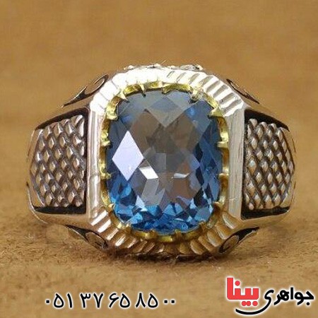انگشتر توپاز مردانه فاخر دور الماس مدل شبکه ای _کد:19927