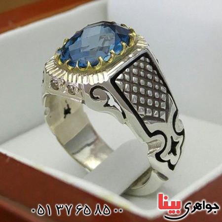انگشتر توپاز مردانه فاخر دور الماس مدل شبکه ای _کد:19927